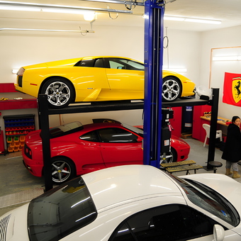 Luxury Cars on Four Post Lift with Tool Cabinets - Joe from East Greenwich, RI
