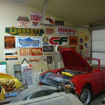 Garage Filled with Vintage Car Signs and Classic Cars - LEIGH from Costa Mesa, CA