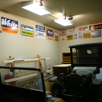 Vintage garage with classic car and retro signs - Leigh from Costa Mesa, CA