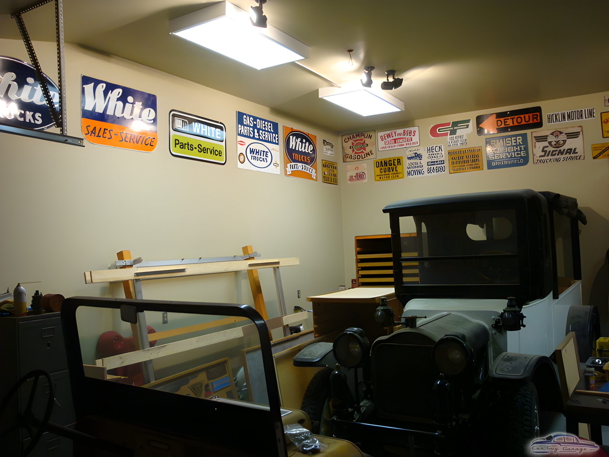 Vintage garage with classic car and retro signs - Leigh from Costa Mesa, CA