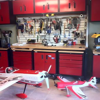Red Garage Cabinets, Tool Storage, and Workbench Setup - Derek Clink from Saint Petersburg FL