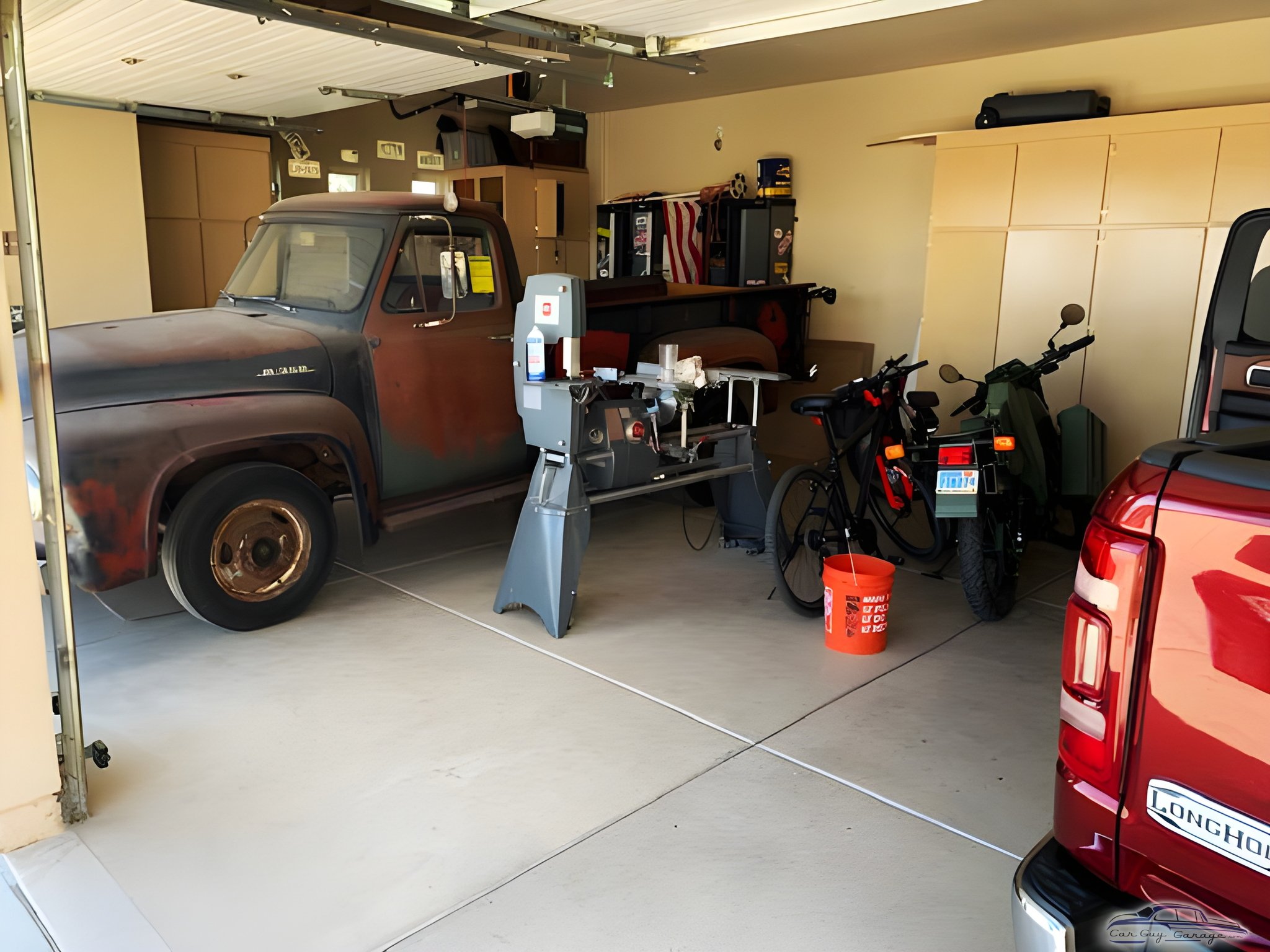 Organized garage with vintage truck, bikes, and cabinets - Colvin from Las Vegas, NV