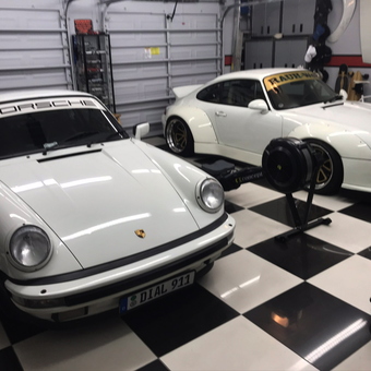 White Porsche Garage with Checkered Floor - Ralph from Miami, FL