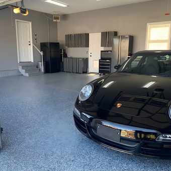 Organized Garage with Cabinets and Porsche - Ken from Bettendorf, IA