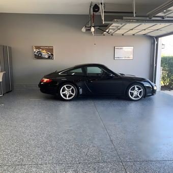Modern garage with storage cabinets and epoxy floor - ken from Bettendorf, IA