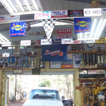 Garage Decor with License Plates, Trophies, and Tools - Eddie from Andalusia, AL