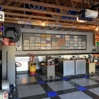 Organized garage with license plates and AC signs - Andy from Manassas, VA