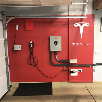 Tesla Wall Charger and Electrical Panel in Red Garage - Dave from Las Vegas, NV