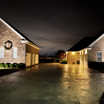 Brick Garage With Holiday Wreaths and Outdoor Lighting - Rick from Harvest, AL