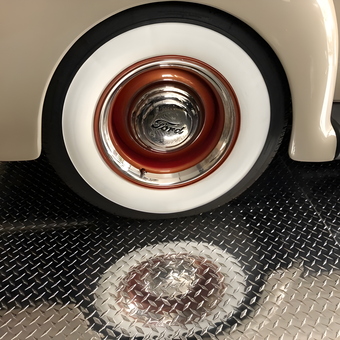 Classic Ford Whitewall Tire on Diamond Plate Floor - Gerry