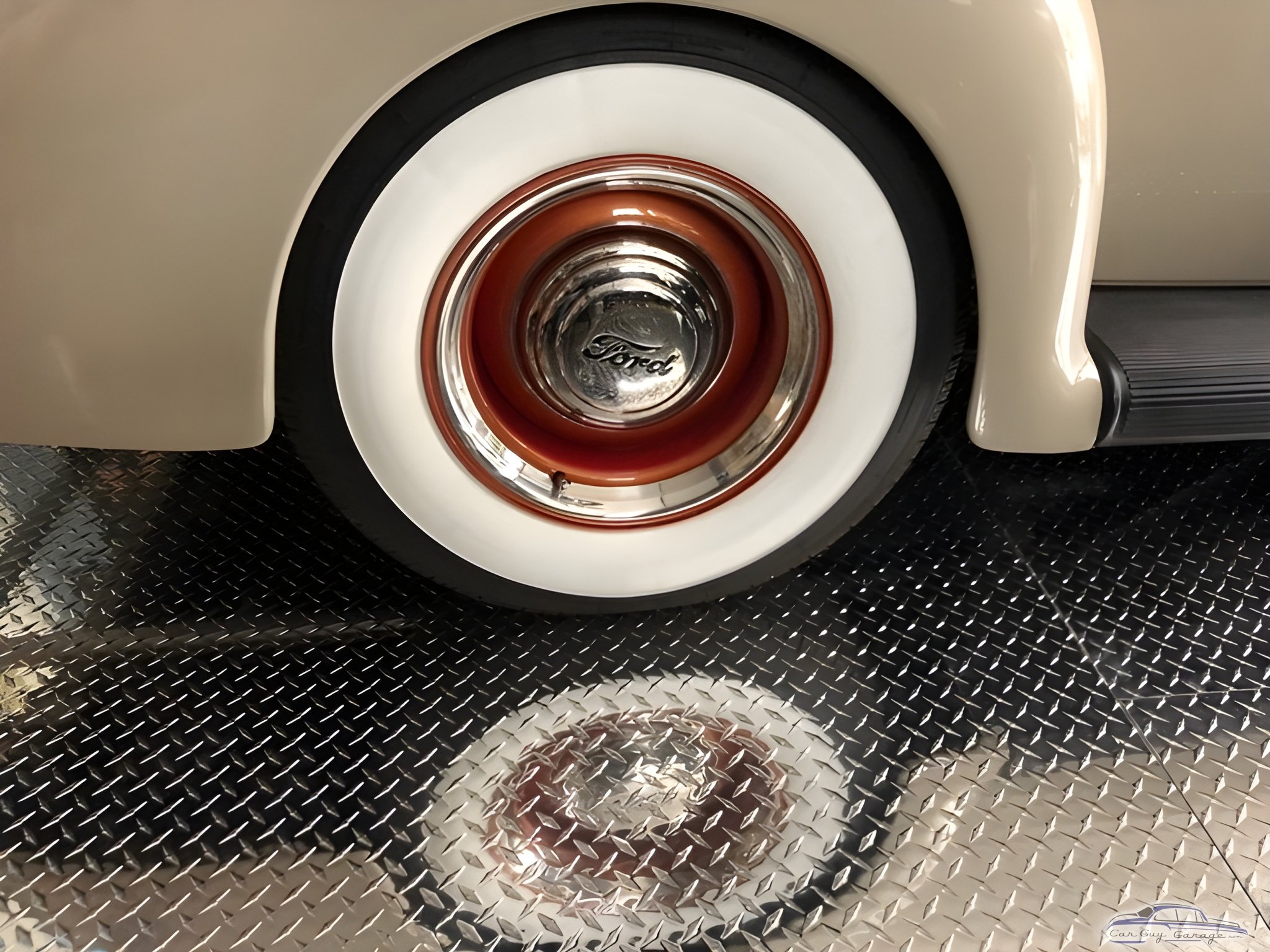 Classic Ford Whitewall Tire on Diamond Plate Floor - Gerry