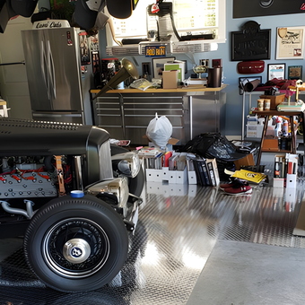 Classic Car Garage with Metal Cabinets and Toolboxes - Gerry