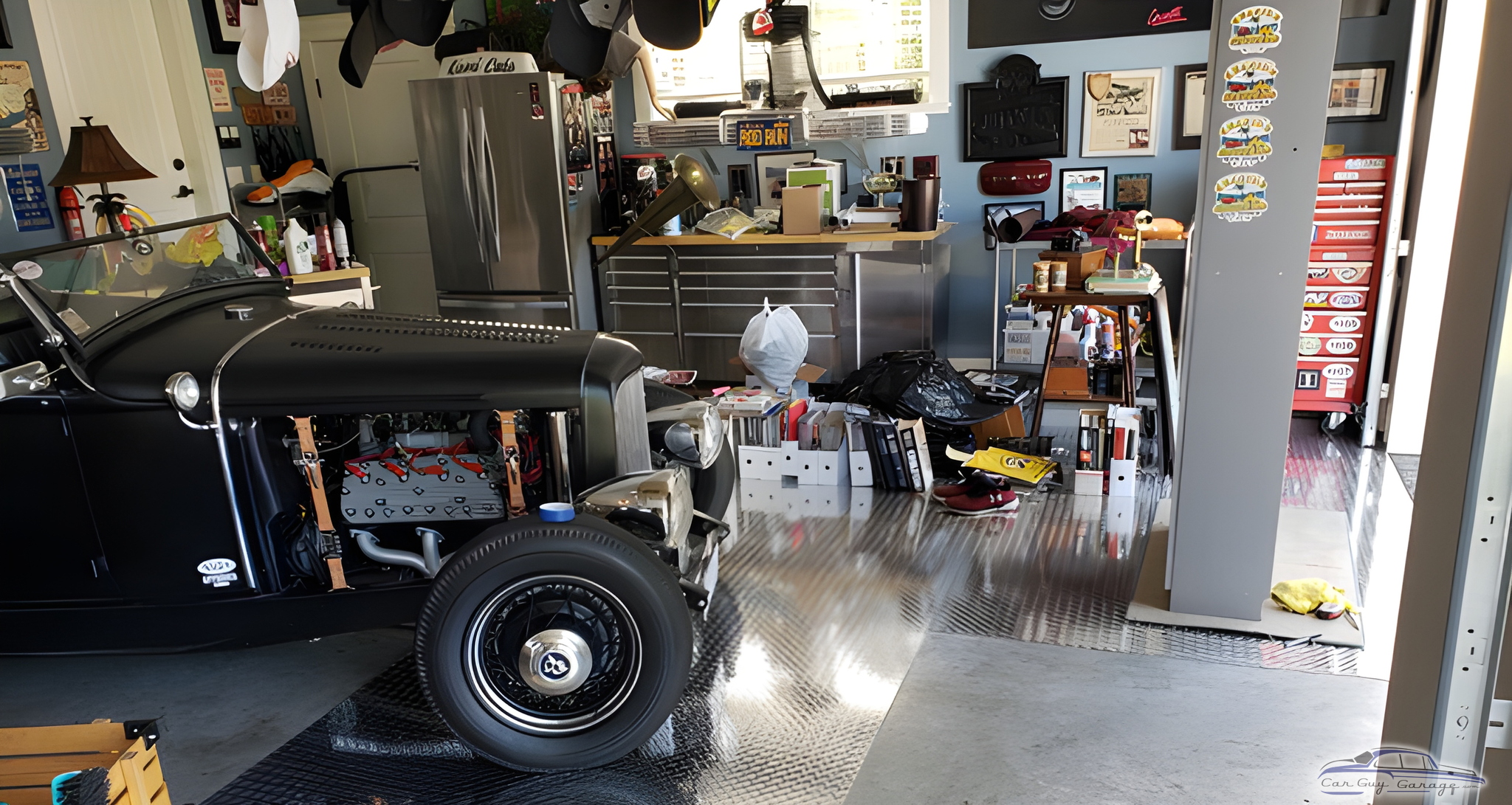Classic Car Garage with Metal Cabinets and Toolboxes - Gerry