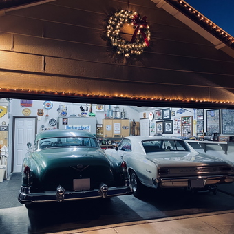 Classic Cars and Automotive Decor in Festive Garage - Butch from Fairfield, CA