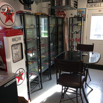 Garage with Texaco Gas Pump, Model Cars, and Display Cabinets - Mark