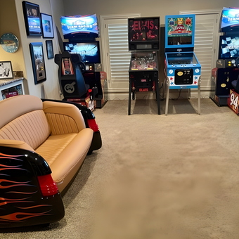 Garage Game Room with Car Couch and Arcade Machines - Texas from TX