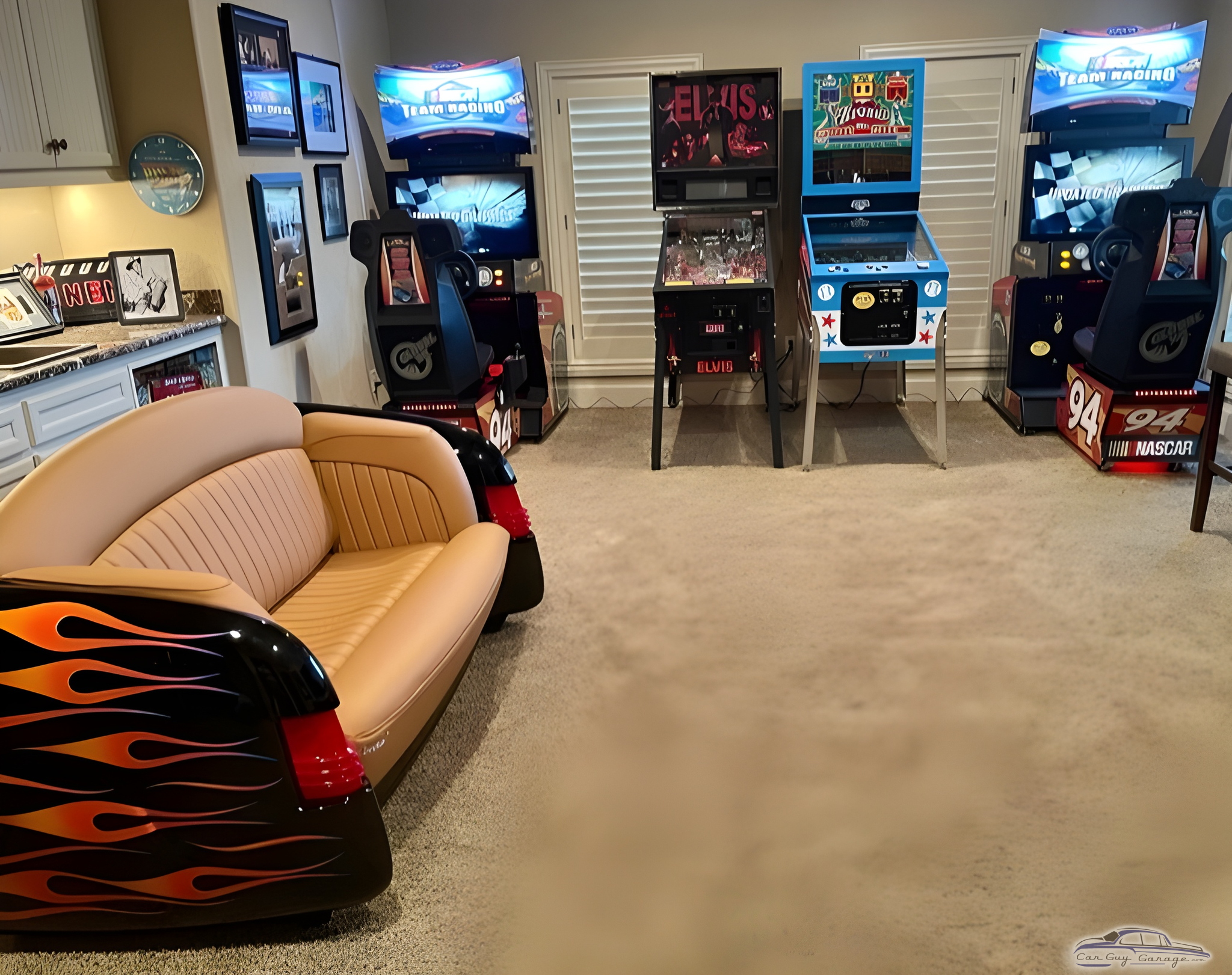 Garage Game Room with Car Couch and Arcade Machines - Texas from TX
