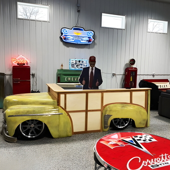 Classic Car Bar, Neon Signs, and Corvette Table - Mike