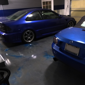 Blue Sports Cars in Polished Garage with Diamond Plate Walls - Jay Tuned from Maple Park, IL