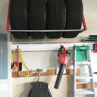 Garage Wall Tire Rack and Organized Tools - Roger from LOVELAND, CO