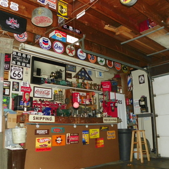 Garage Decor with Vintage Signs and Gasoline Memorabilia - Tony from Anaheim, CA