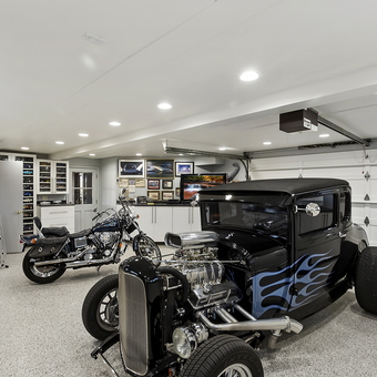 Custom Hot Rod, Motorcycle, and Cabinets in Clean Garage - Ron from Big Bear Lake, CA