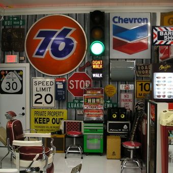 Vintage Garage Decor with Signs and Barber Chair - John from Lahaina, Maui, HI