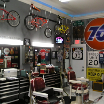 Vintage Barber Chairs and Classic Garage Signs Display - John from Lahaina, Maui, HI