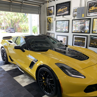 Yellow Corvette in Display Garage with Framed Art - Freedom_z06z07 from FL