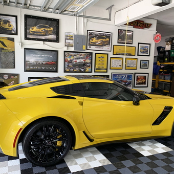 Yellow Corvette in Decorated Garage with Wall Art - Freedom_z06z07 from FL