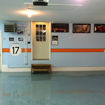 Organized garage with epoxy floor and wall decor - Mike from Canton, NY