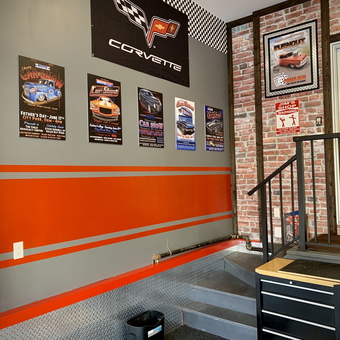Corvette Banner and Car Show Posters in Stylish Garage - Jim from Okotoks Canada