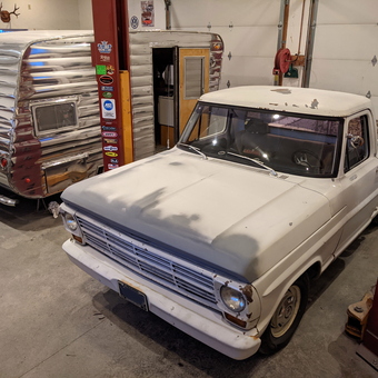 Classic Pickup Truck and Vintage Camper in Garage - Todd from Plains, MT