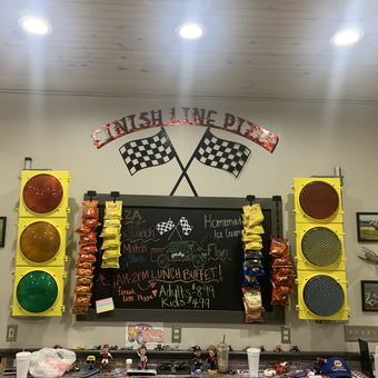 Garage Decor with Traffic Lights and Racing Theme - Angela from Bells, TX
