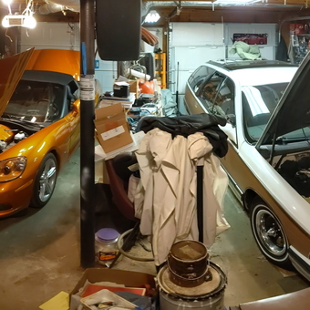 Two Classic Cars with Open Hoods in Garage - James from Acworth, GA