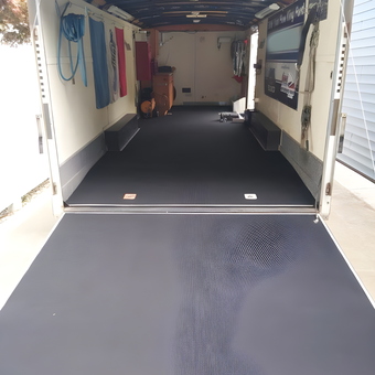 Enclosed Trailer with Black Garage Flooring and Wall Storage - Brian from Painesville, OH