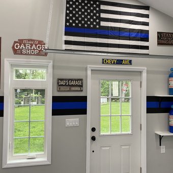 Garage Decor with Signs, Flag, and NOS Bottles - James from Huntington, NY