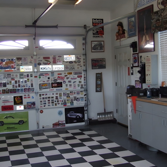 Garage With Checkerboard Floor and Decorated Doors - Rich from Minden, NV