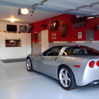 Organized Garage with Cabinets, Neon Signs, and Corvette - Jim from Cloverdale, CA