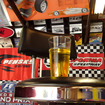 Garage Bar Stool and Racing Decor with Drink - Mark from Sierra Madre, CA
