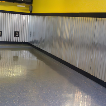 Corrugated Metal Wainscoting and Epoxy Floor Garage - Hugh