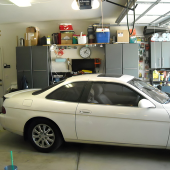 Organized Garage with Storage Cabinets and White Car - Harold from Prescott, AZ