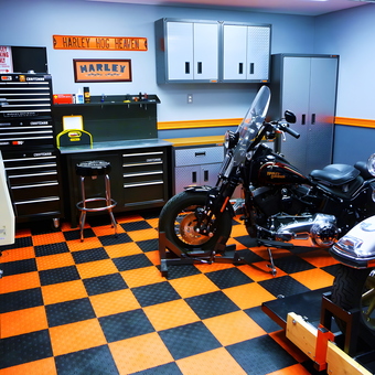 Harley-themed garage with storage cabinets and tool chests - TNHarley from Chattanooga, TN