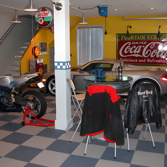Classic Car Garage with Retro Signs and Motorcycle - John from Oakland, MI