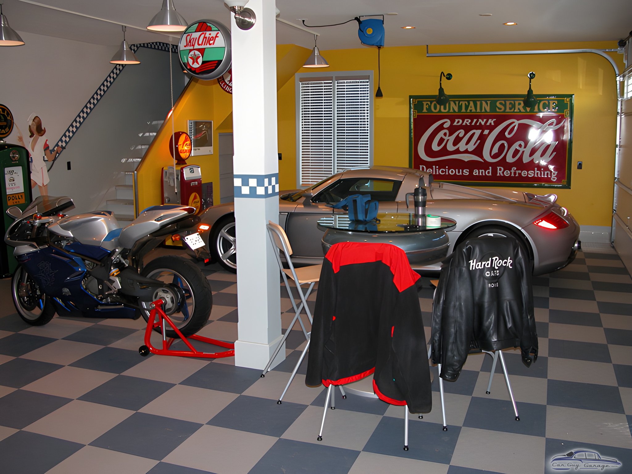 Classic Car Garage with Retro Signs and Motorcycle - John from Oakland, MI