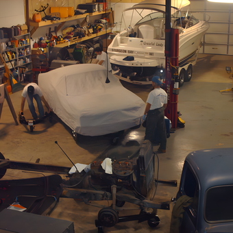 Organized Garage Workshop with Covered Car and Boat - Dennis from Sturgeon Bay, WI