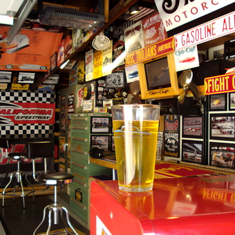 Retro garage with racing signs and bar stools - Mark from Sierra Madre, CA