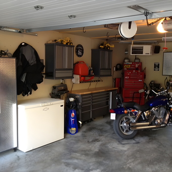Organized Garage with Cabinets, Tool Chest, Motorcycle - Regan from Alberta, Canada