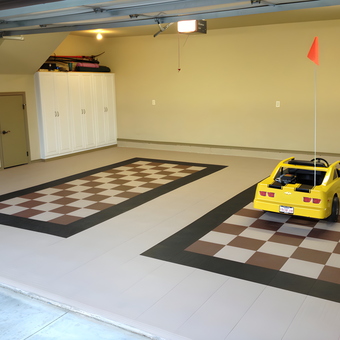 Garage with Checkered Floor Tiles and Cabinets - Robert from Edmond, OK
