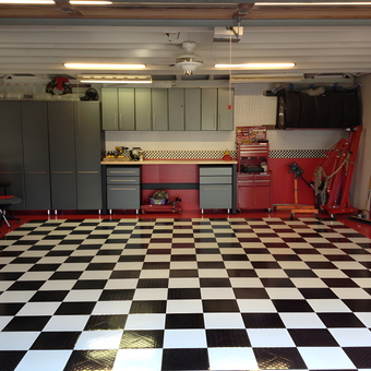Checkered Garage Floor With Cabinets and Tool Storage - Aaron from Slidell, LA